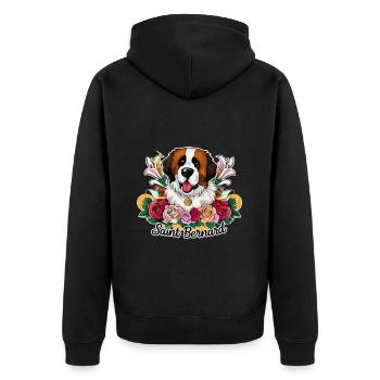 Bernhardiner Cartoon Hund mit Rosen und Lillien - Unisex Premium Bio Zip Hoodie - Schwarz - Hinten - Nico (187cm)