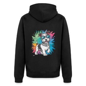 Dandie Dinmont Terrier im Cartoon Design - Unisex Premium Bio Zip Hoodie - Schwarz - Hinten - Nico (187cm)