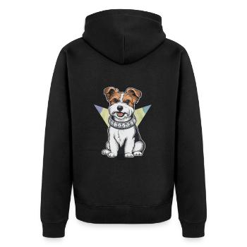 Dandie Dinmont Terrier im Cartoon Design - Unisex Premium Bio Zip Hoodie - Schwarz - Hinten - Nico (187cm)