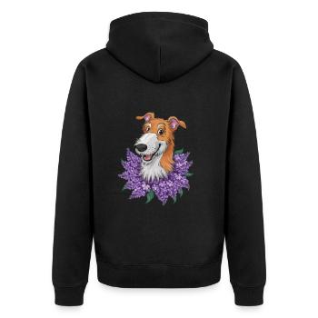 Irischer Wolfshund mit hübschem Flieder - Unisex Premium Bio Zip Hoodie - Schwarz - Hinten - Nico (187cm)