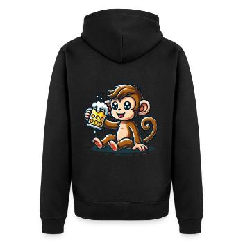 Cute Monkey Drinking Beer - Unisex Premium Bio Zip Hoodie - Schwarz - Hinten - Nico (187cm)