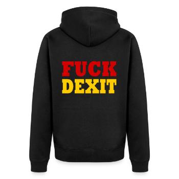 Fuck dexit - Unisex Premium Bio Zip Hoodie - Schwarz - Hinten - Nico (187cm)