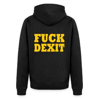 Fuck dexit - anti eu - Unisex Premium Bio Zip Hoodie - Schwarz - Hinten - Nico (187cm)