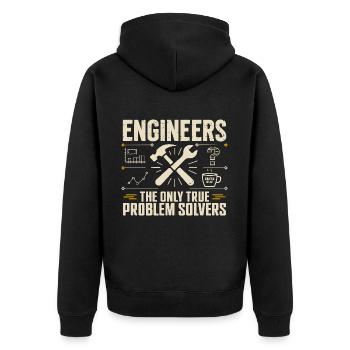Engineers The True Problem Solvers für einen - Unisex Premium Bio Zip Hoodie - Schwarz - Hinten - Nico (187cm)