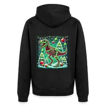 Dino Weihnachten T-Rex Weihnachtsbaum - Unisex Premium Bio Zip Hoodie - Schwarz - Hinten - Nico (187cm)