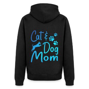 Pet Cat And Dog Mom Tees For Women, Cat Dog Mom - Unisex Premium Organic Zip Hoodie - black - Back - Nico (187cm)