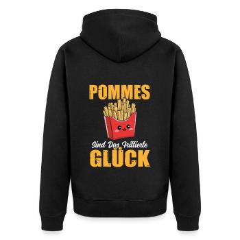 Pommes Sind das Frittierte Glück Pommesdude Brater - Unisex Premium Bio Zip Hoodie - Schwarz - Hinten - Nico (187cm)