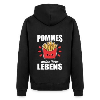 Pommes Pommesbuden Brater - Unisex Premium Bio Zip Hoodie - Schwarz - Hinten - Nico (187cm)