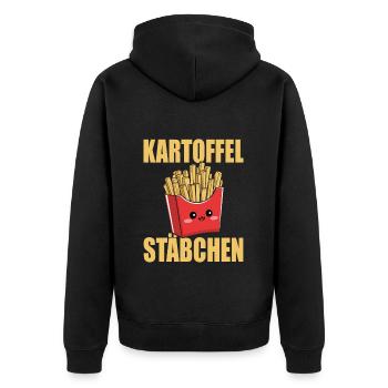 Kartoffel Stäbchen Pommestüte Pommesbude Geschenk - Unisex Premium Bio Zip Hoodie - Schwarz - Hinten - Nico (187cm)