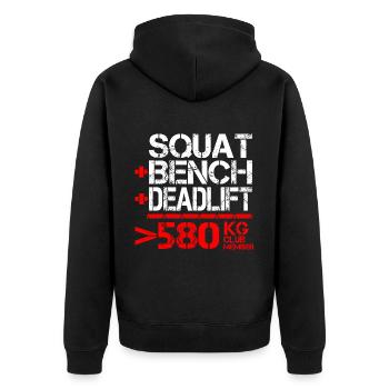 Dynamophilie 580 kg Membre du Club - Veste à capuche bio Premium Unisexe - noir - Dos - Nico (187cm)