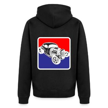 Hotrod Hot Rod V8 Tuning Auto | Farben änderbar - Unisex Premium Bio Zip Hoodie - Schwarz - Hinten - Nico (187cm)