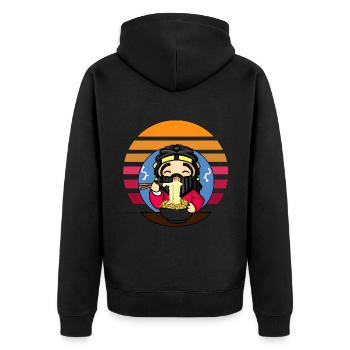 Ramen-Genießer - Unisex Premium Bio Zip Hoodie - Schwarz - Hinten - Nico (187cm)