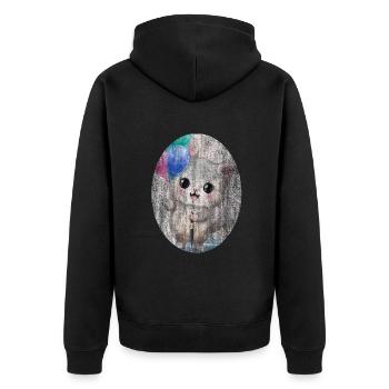 Kätzchen Katze mit Luftballon Gemälde - Unisex Premium Bio Zip Hoodie - Schwarz - Hinten - Nico (187cm)