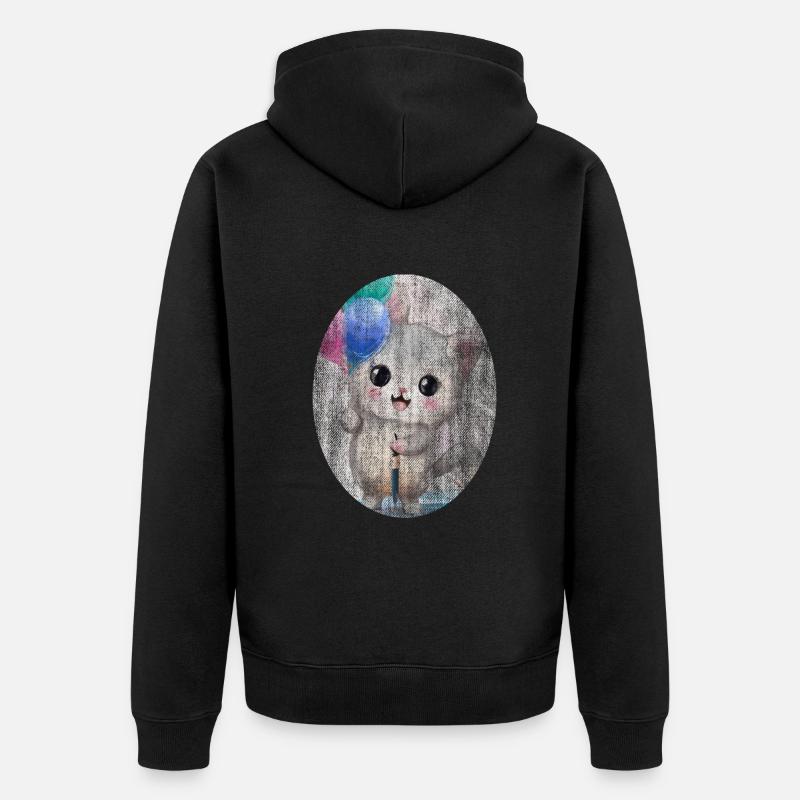 Kätzchen Katze mit Luftballon Gemälde - Unisex Premium Bio Zip Hoodie - Schwarz