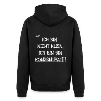 Ich bin nicht klein, ich bin ein Konzentrat!! - Unisex Premium Bio Zip Hoodie - Schwarz - Hinten - Nico (187cm)