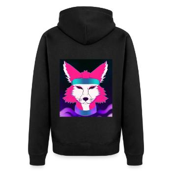Kitsun Vaporwave Japanese Kami Vaporwave Kitsune - Unisex Premium Organic Zip Hoodie - black - Back - Nico (187cm)