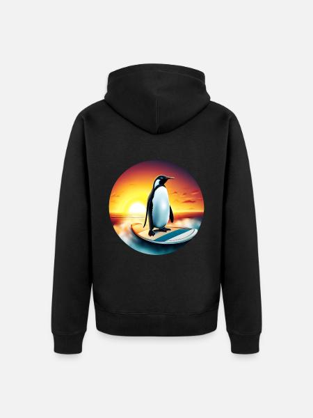 Pinguin Surfer - Unisex Premium Bio Zip Hoodie - Schwarz