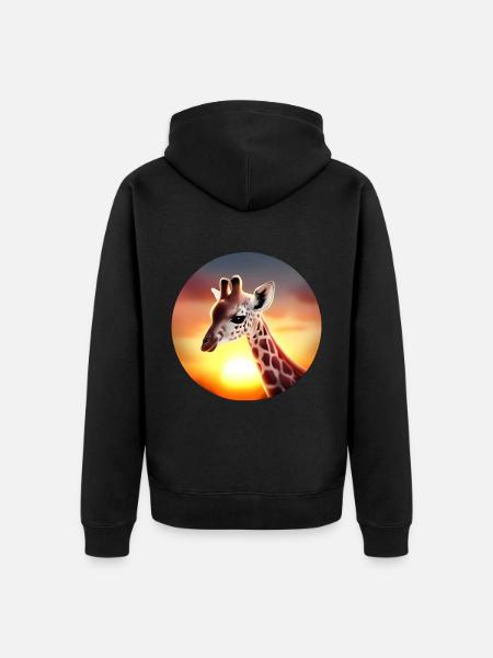 Young giraffe in sunset - Unisex Premium Organic Zip Hoodie - black