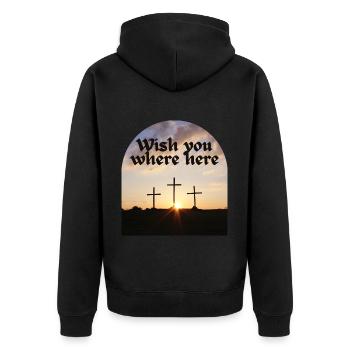 superfieses "Wish you where here" Motto Meme Motiv - Unisex Premium Organic Zip Hoodie - black - Back - Nico (187cm)