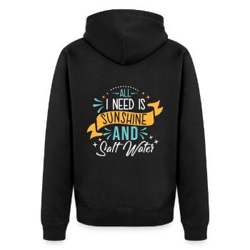 all i need is sunshine and saltwater - Unisex Premium Bio Zip Hoodie - Schwarz - Hinten - Nico (187cm)