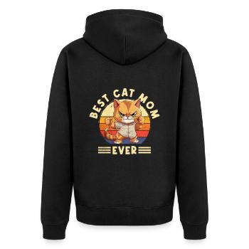 Katze Best Cat Mom Ever Katzenmama Lustig Spruch - Unisex Premium Bio Zip Hoodie - Schwarz - Hinten - Nico (187cm)