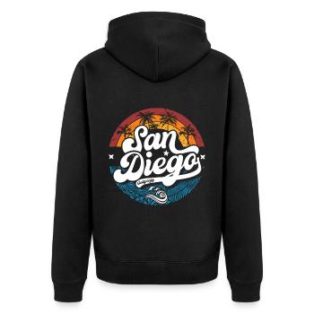 San Diego, Californie, West Coast Summer Surfers - Veste à capuche bio Premium Unisexe - noir - Dos - Nico (187cm)