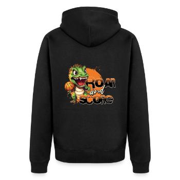 Basketball Dino T-Rex Spieler Sport Comic Cartoon - Unisex Premium Bio Zip Hoodie - Schwarz - Hinten - Nico (187cm)