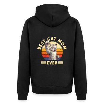 Katze Best Cat Mom Ever Katzenmama Lustig Spruch - Unisex Premium Bio Zip Hoodie - Schwarz - Hinten - Nico (187cm)