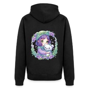 Fee mit Teddybär - Unisex Premium Bio Zip Hoodie - Schwarz - Hinten - Nico (187cm)