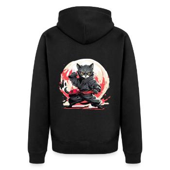 Japanische Katze Samurai Style für Katzen Fans - Unisex Premium Bio Zip Hoodie - Schwarz - Hinten - Nico (187cm)