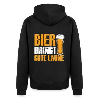 Bier bringt gute Laune, Humor, Spaß, Fun, Genuss, - Unisex Premium Bio Zip Hoodie - Schwarz - Hinten - Nico (187cm)