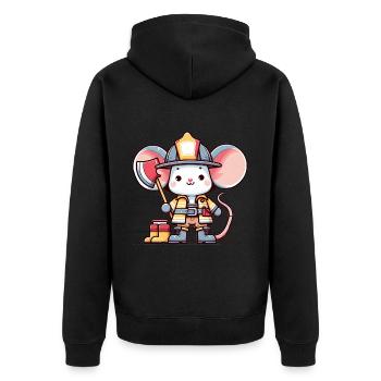 Cute Mouse Firefighter - Unisex Premium Organic Zip Hoodie - black - Back - Nico (187cm)