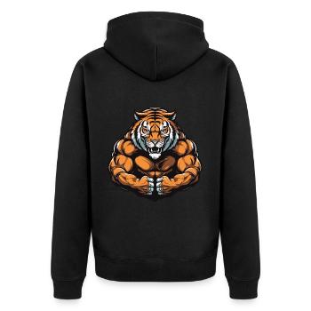 Tiger Muskeln Beast Martial Arts MMA - Unisex Premium Bio Zip Hoodie - Schwarz - Hinten - Nico (187cm)