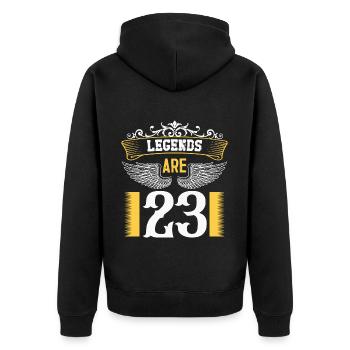 Legenden sind 23 Jahre alt, Geburtstag 23 - Unisex Premium Bio Zip Hoodie - Schwarz - Hinten - Nico (187cm)