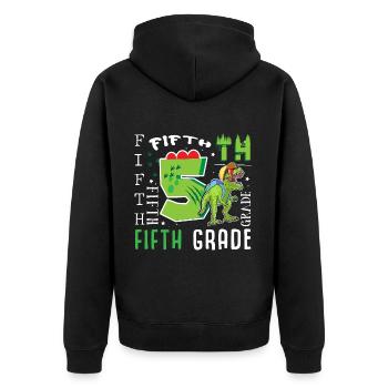 5. Klasse Dino T-Rex - Unisex Premium Bio Zip Hoodie - Schwarz - Hinten - Nico (187cm)
