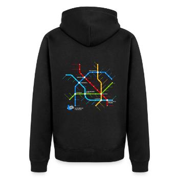 Quedlinburg (U-Bahn-Liniennetz-Edition) - Unisex Premium Bio Zip Hoodie - Schwarz - Hinten - Nico (187cm)
