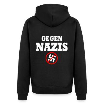 Gegen nazis - Unisex Premium Bio Zip Hoodie - Schwarz - Hinten - Nico (187cm)