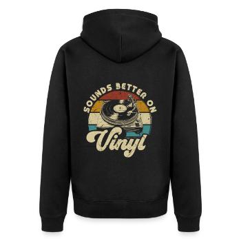 Schallplatte Vinyl Musik Plattenspieler retro - Unisex Premium Bio Zip Hoodie - Schwarz - Hinten - Nico (187cm)