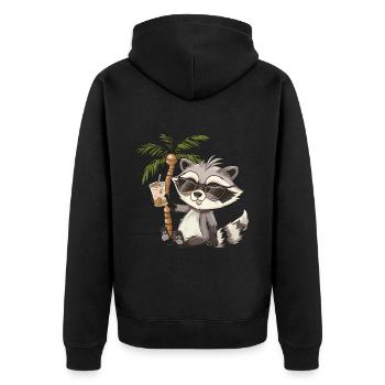 Waschbär Bier Lustig Saufen - Unisex Premium Bio Zip Hoodie - Schwarz - Hinten - Nico (187cm)