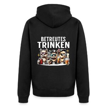 Betreutes Trinken Alpaka - Unisex Premium Bio Zip Hoodie - Schwarz - Hinten - Nico (187cm)