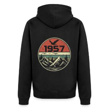 Jahrgang 1957 Klassisch 1957 Retro 1957 Geschenk 1957 - Unisex Premium Bio Zip Hoodie - Schwarz - Hinten - Nico (187cm)