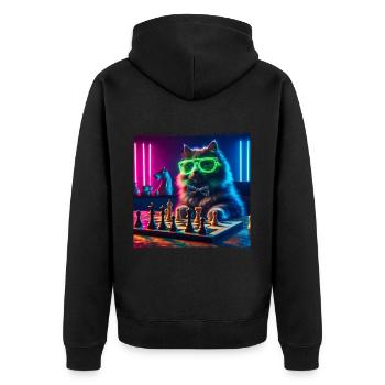 Chess Club Cat - Unisex Premium Organic Zip Hoodie - black - Back - Nico (187cm)