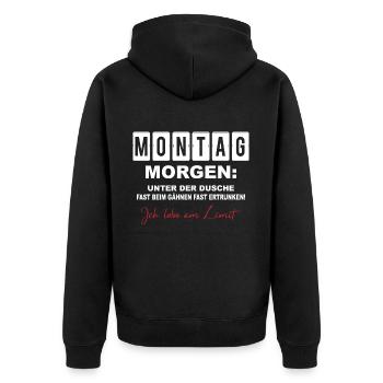 Montag Morgen Beim Gähnen Fast Ertrunken - Unisex Premium Bio Zip Hoodie - Schwarz - Hinten - Nico (187cm)
