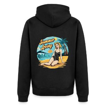 Retro Summer Loving Beach Vibes für einen - Unisex Premium Bio Zip Hoodie - Schwarz - Hinten - Nico (187cm)