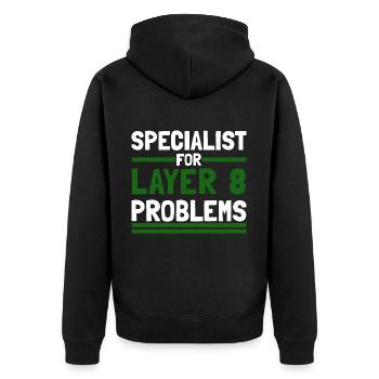 Computer Computerarbeit witzige Sprüche Layer 8 - Unisex Premium Bio Zip Hoodie - Schwarz - Hinten - Nico (187cm)