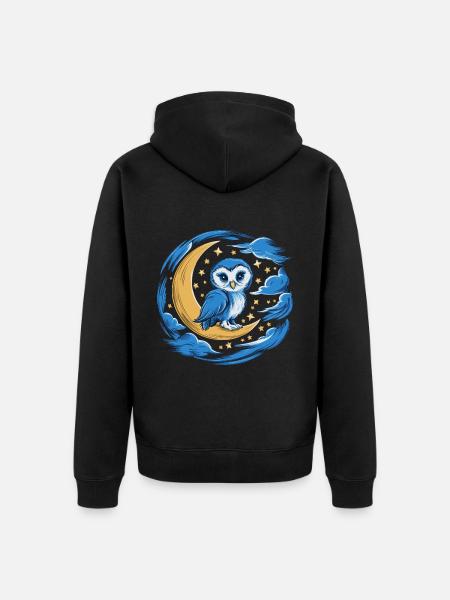 Eule Mond Sterne Nachthimmel - Unisex Premium Bio Zip Hoodie - Schwarz