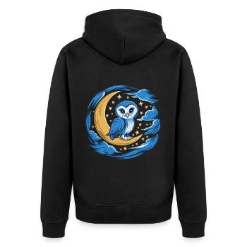 Eule Mond Sterne Nachthimmel - Unisex Premium Bio Zip Hoodie - Schwarz - Hinten - Nico (187cm)