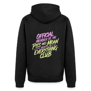 Member of Piss and Moan Club 10 - Unisex Premium Bio Zip Hoodie - Schwarz - Hinten - Nico (187cm)