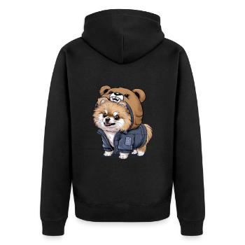 Pomeranian Spitz im Cartoon Look für Hundebesitzer - Unisex Premium Bio Zip Hoodie - Schwarz - Hinten - Nico (187cm)