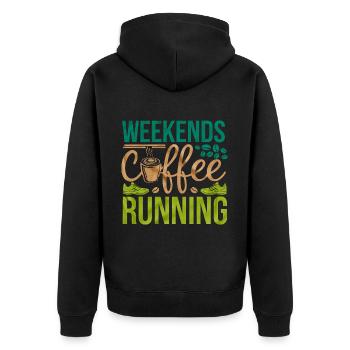Weekends Coffee Running 6 - Unisex Premium Bio Zip Hoodie - Schwarz - Hinten - Nico (187cm)